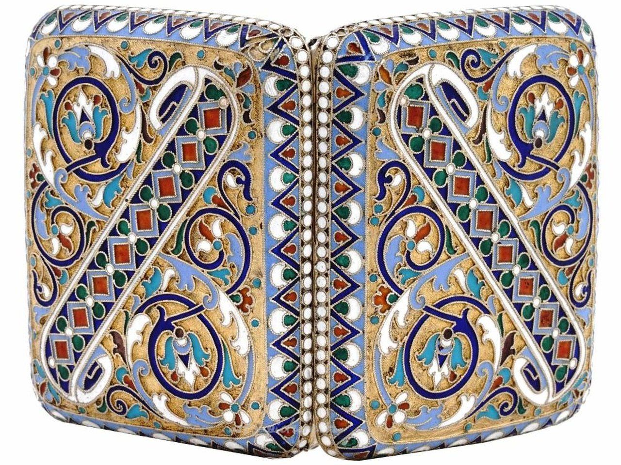 Russian silver , RUSSIAN SILVER CLOISONNE ENAMEL CIGARETTE CASE