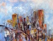 Vertical cities oil, canvas