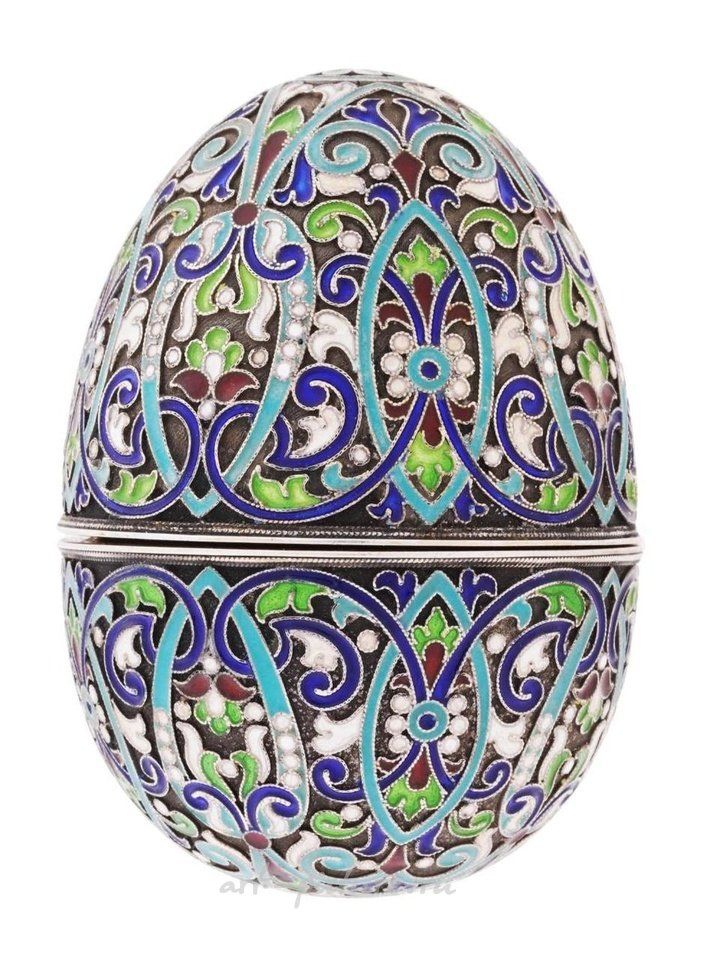 Russian silver , RUSSIAN 84 GILT SILVER ENAMEL EASTER EGG BOX