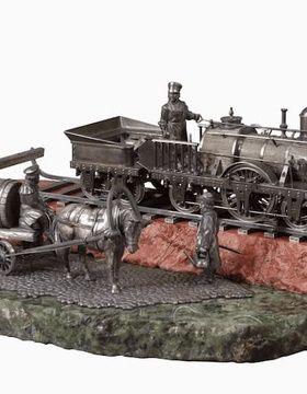 Скульптурная композиция посвященная Царскосельской железной дороги, Паровоз (локомотив) типа 0-3-0, 1837 года
