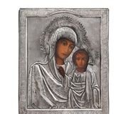 Религиозная икона на дереве из мастерской Санкт-Петербурга с серебром...