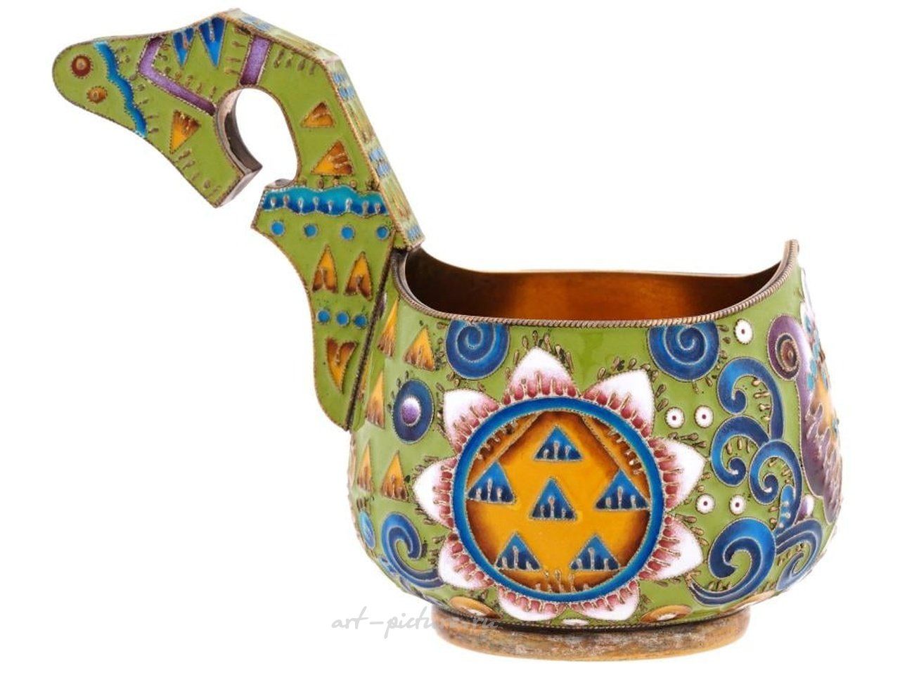 Russian silver , RUSSIAN 84 GILT SILVER AND CLOISONNE ENAMEL KOVSH