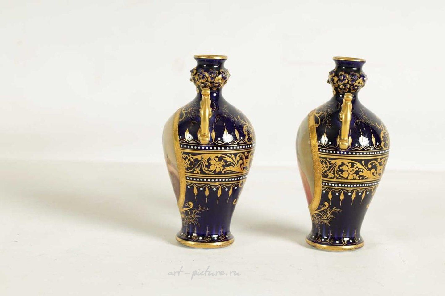 Royal Vienna Porcelain , A PAIR OF LATE 19TH CENTURY VIENNA STYLE GILT AND ROYAL BLUE...