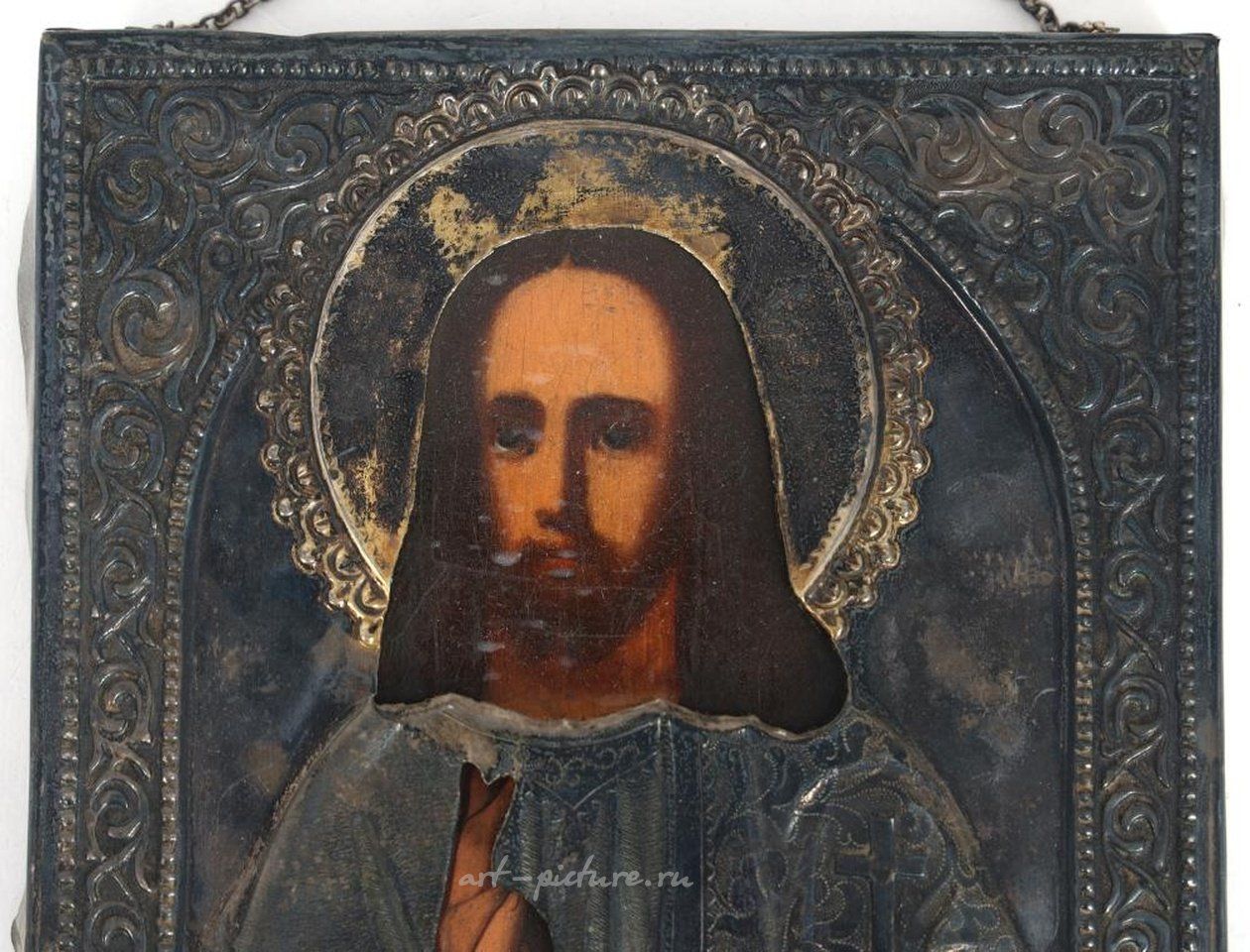 Russian silver , RUSSIAN ORTHODOX CHRIST PANTOCRATOR ICON WITH RIZA