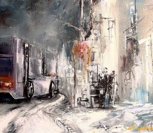 Winter in the city of Acryl, canvas