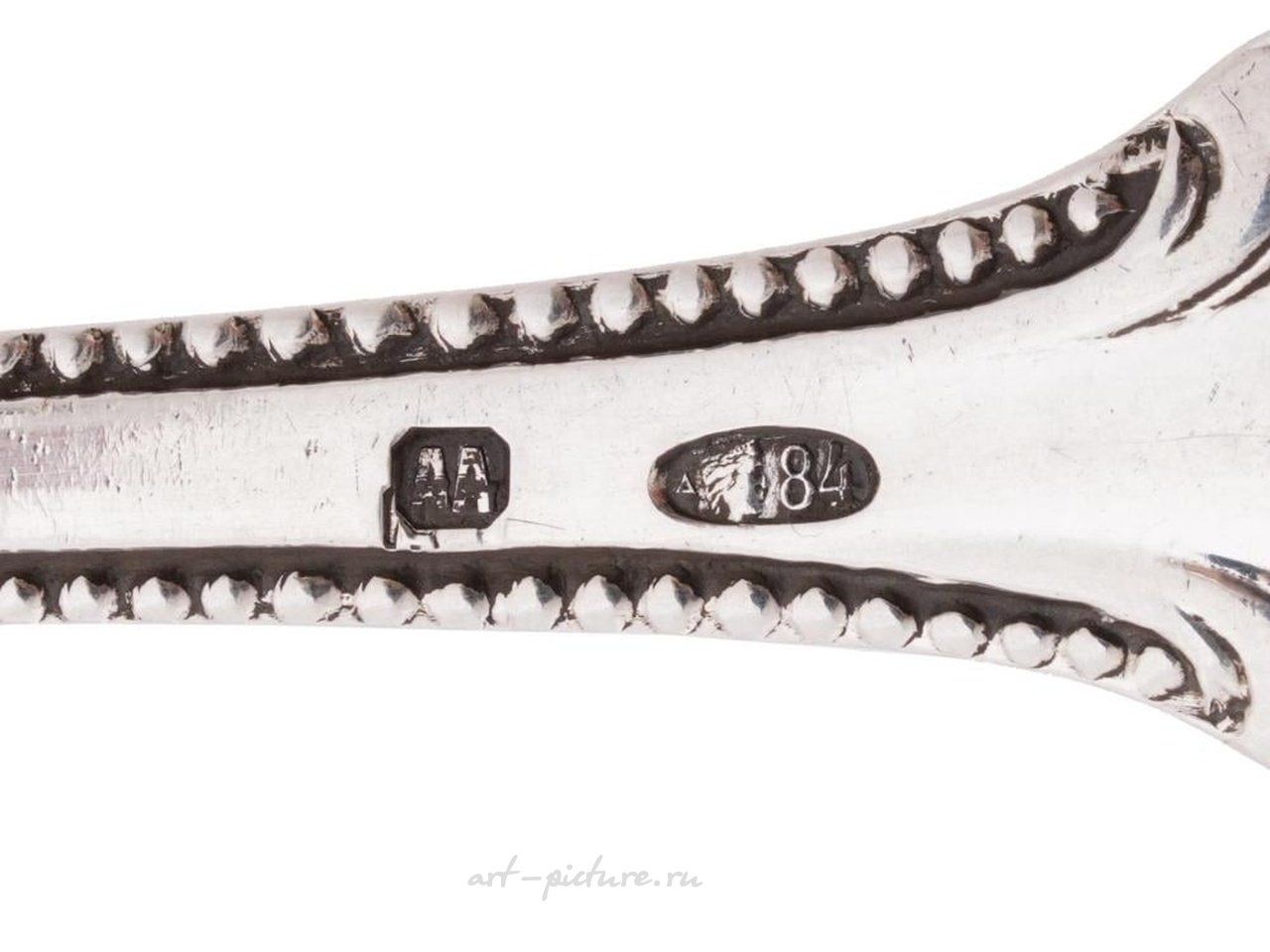 Русское серебро , Сервировочная ложка из русского серебра 84 пробы с позолотой