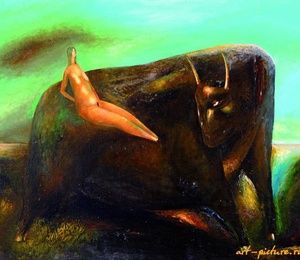 Abduction of Europe canvas. Maslo