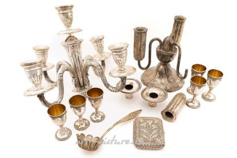 Russian silver, Of Judaica interest; Six turquoise-set kiddish cups, a possible...