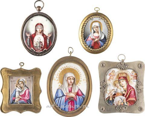 Russian silver, COLLECTION OF EIGHT FINIFTS WITH GRACEFUL IMAGES OF THE MOTHER OF GOD