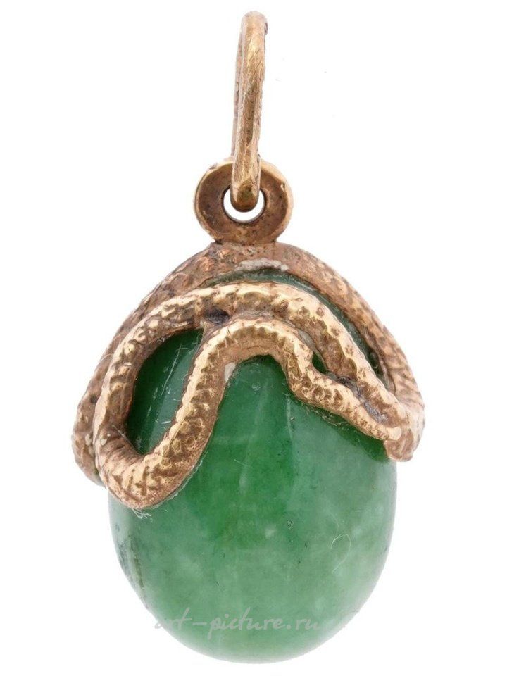 Russian silver , RUSSIAN GILT SILVER JADE STONE EGG PENDANT