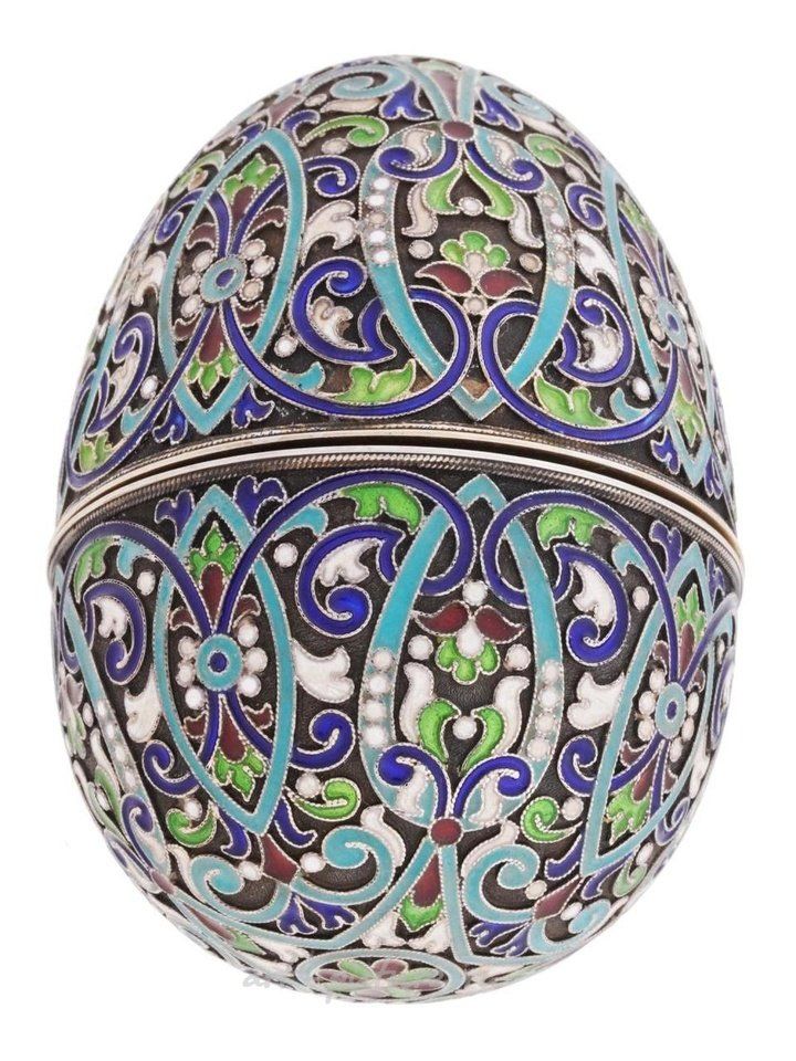 Russian silver , RUSSIAN 84 GILT SILVER ENAMEL EASTER EGG BOX