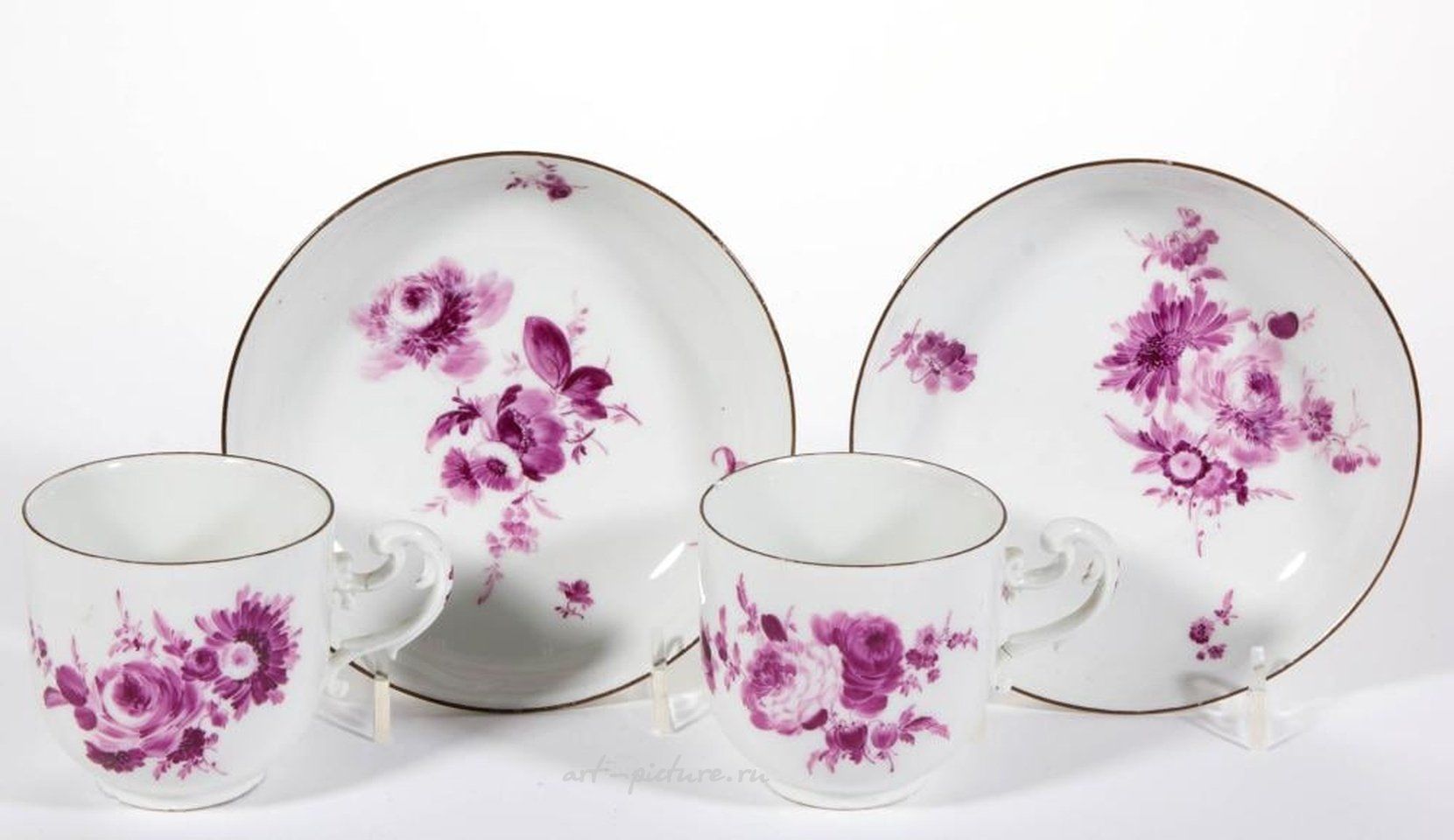 Royal Vienna Porcelain , ASSORTED HAND-PAINTED PORCELAIN CUP AND SAUCER SETS, LOT OF ...