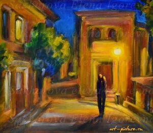 Under the night lamp canvas, oil