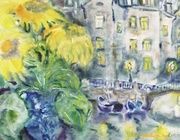 Sunflowers on the watercolor embankment