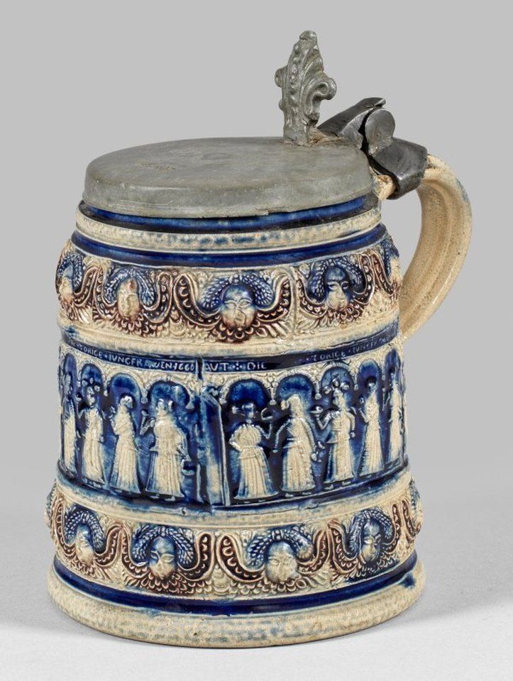 Rare Westerwald rolling jug with depiction of the wise