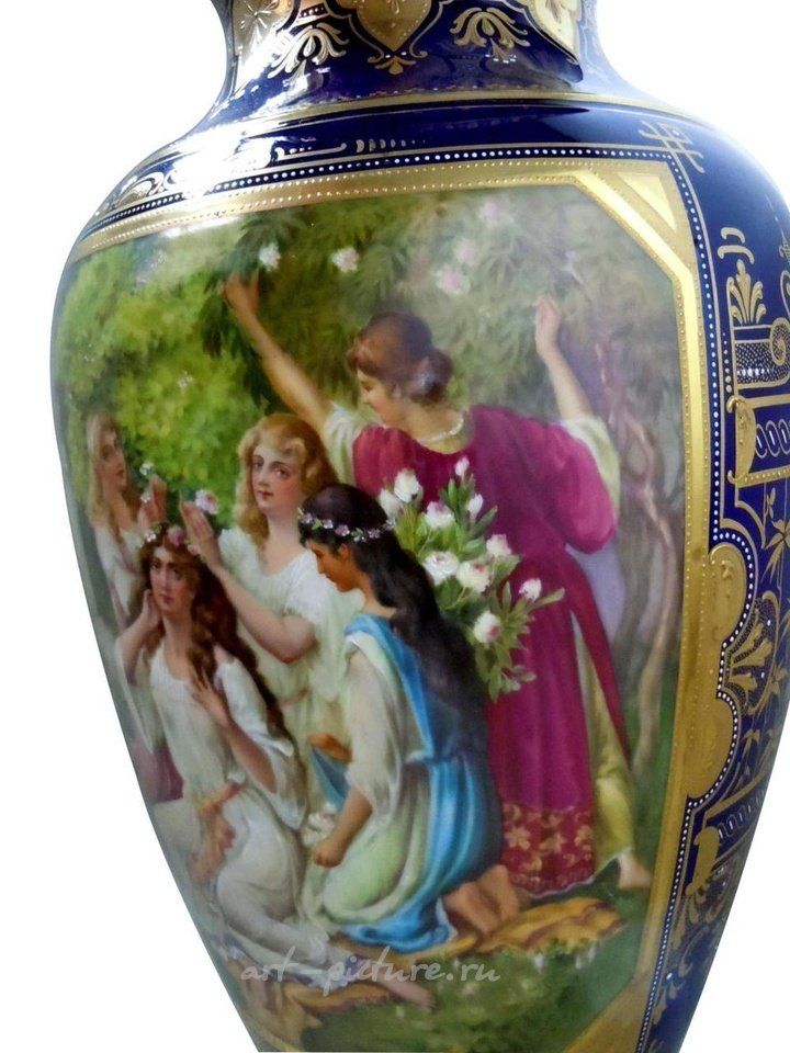 Royal Vienna Porcelain , MONUMENTAL ROYAL VIENNA STYLE PORCELAIN VASE YOUNG GIRL Maid...