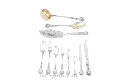 Russian silver, A cased Elizabeth II sterling silver table service of flatware...