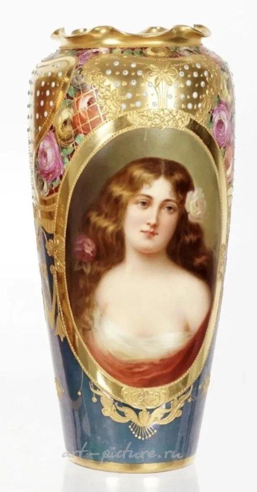 Royal Vienna Porcelain , ANTIQUE ROYAL VIENNA STYLE JEWELED PORTRAIT VASE