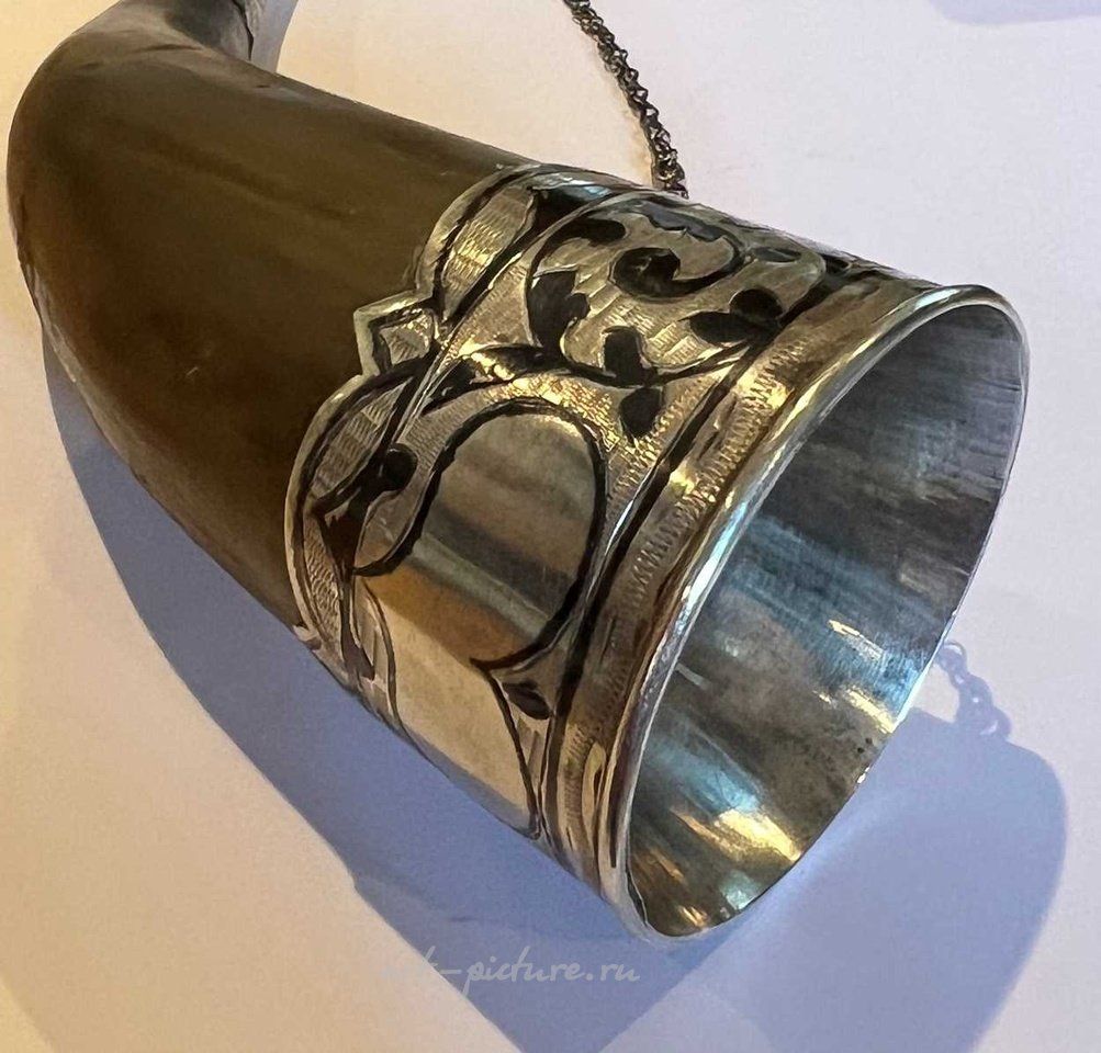 Russian silver , A Soviet Russian silver mounted drinking horn.