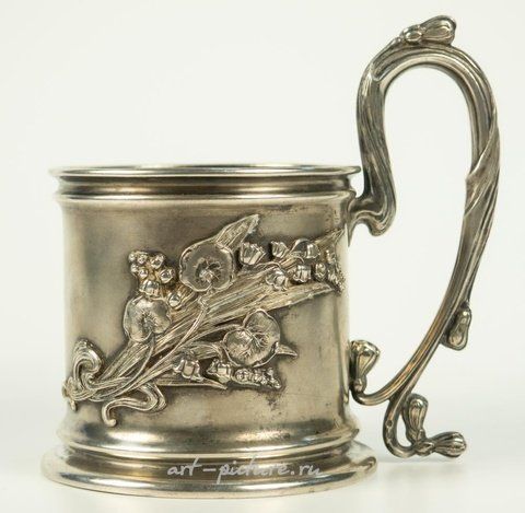 Russian silver, Russian Silver cup holder "Lilies of the Valley".