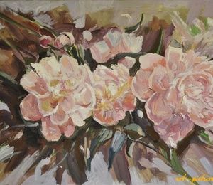 peonies oil, canvas on the subframe