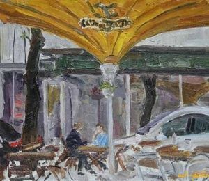 Lithuania.Vilnius.Meeting.Cardboard, oil.20 x 30 cm.