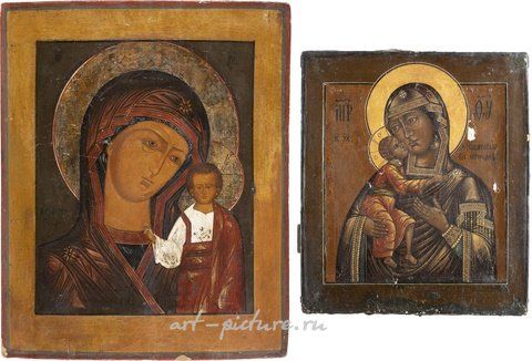 Russian silver, TWO ICONS: THE FEODOROVSKAYA MOTHER OF GOD AND A LARGE I