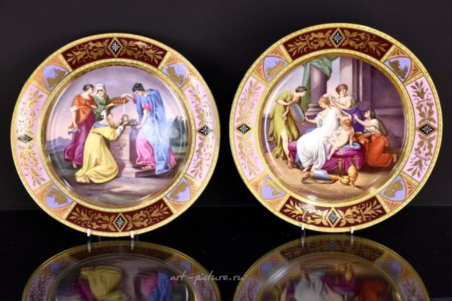 Royal Vienna Porcelain , A superb pair of hand painted 19th century Royal Vienna cabi...