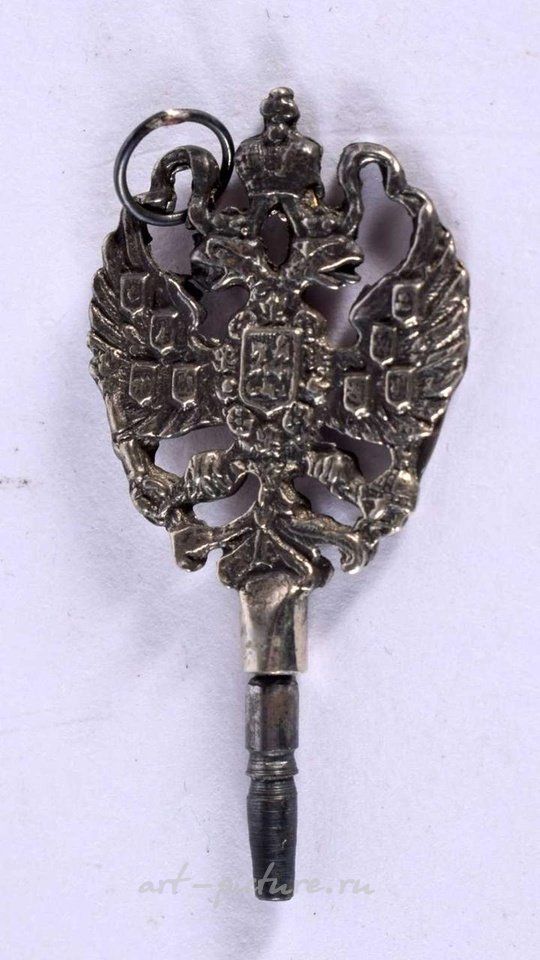 Русское серебро , Антикварный русский серебряный ключ. 4,5 см x 2 см.