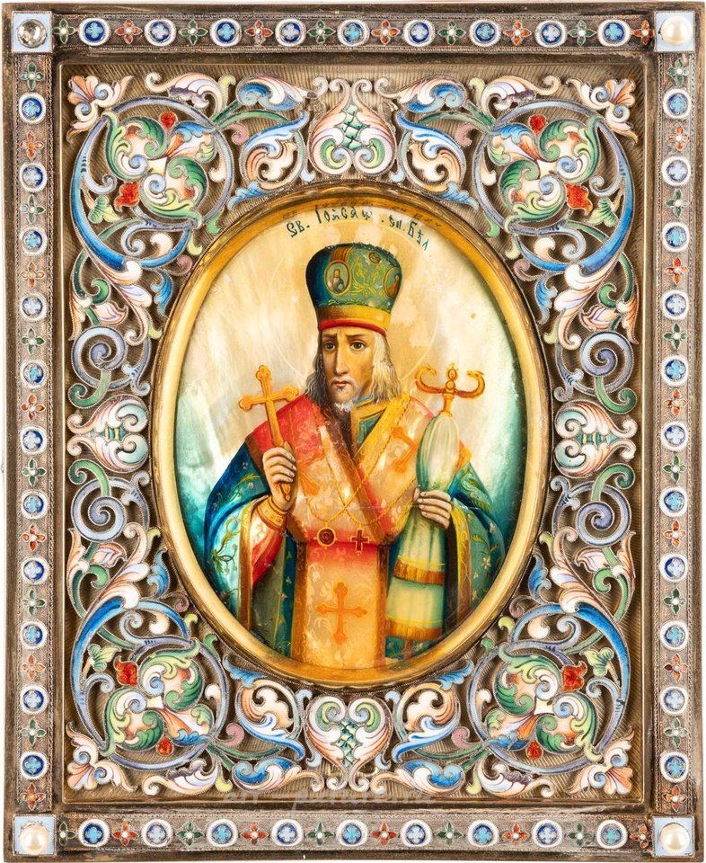 Русское серебро , Икона святого Иоасафа Белгородского с серебряно-золоченым оформлением