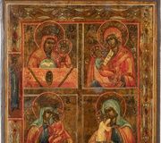 Икона с четырьмя полеми и благодатными изображениями Богородицы