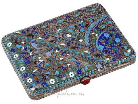 Russian silver, RUSSIAN SILVER CLOISONNE ENAMEL CIGARETTE CASE