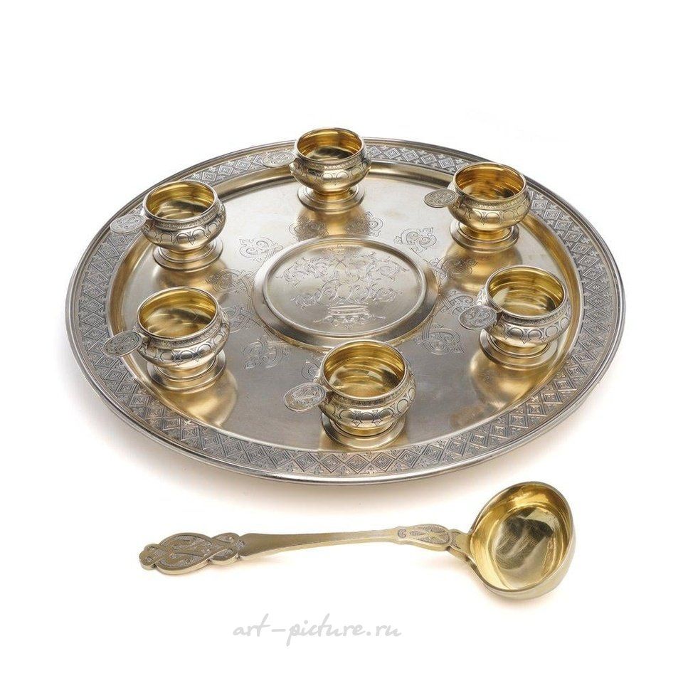 Русское серебро , Русский серебряный позолоченный набор для пунша от Хлебникова