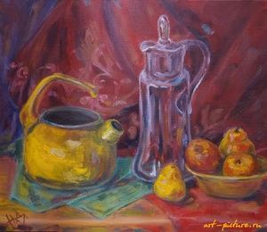 Still life with kettle oil, canvas