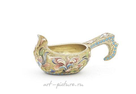 Русское серебро, Маленький русский серебряный ковш с позолотой и эмалью