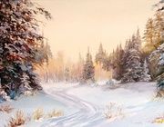 Winter forest road oil, canvas