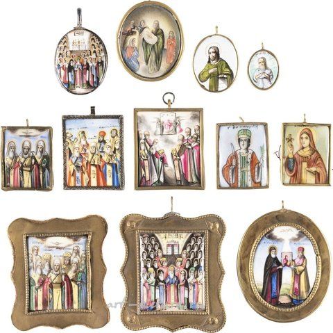 Russian silver, A COLLECTION OF TWELVE ENAMEL ICONS (FINIFTI) SHOWING SE