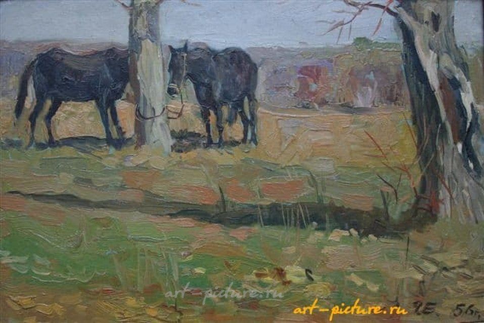 Свидание лошадки. Картон,масло. 21 х 31 см