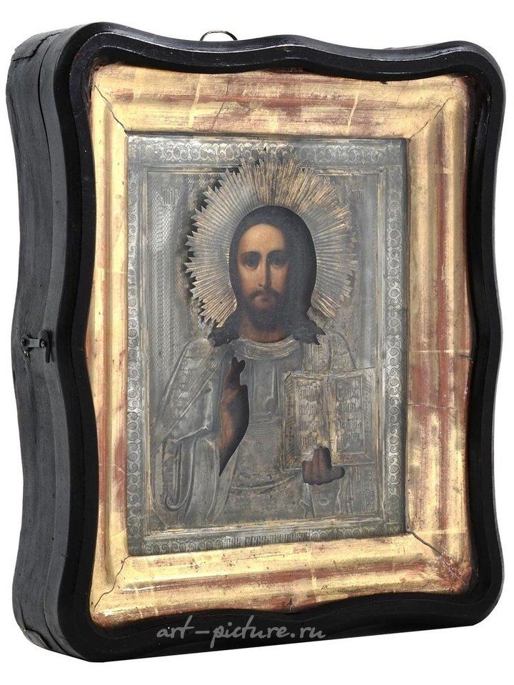 Русское серебро , Русская икона Христа в серебряной ризе и киоте