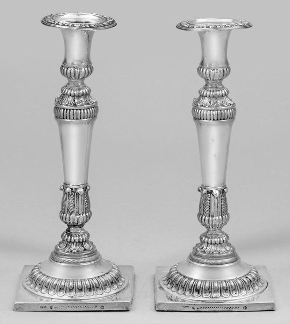 Подсвечники в стиле бидермейер, серебро, мастер Иоганн Георг Вильгельм Гейнике, Берлин, около 1835 года