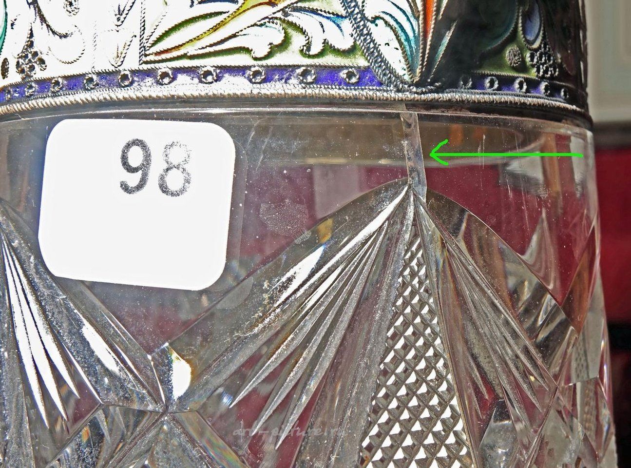 Русское серебро , Кувшин с ручкой из резного хрусталя, серебро (925 проба)
