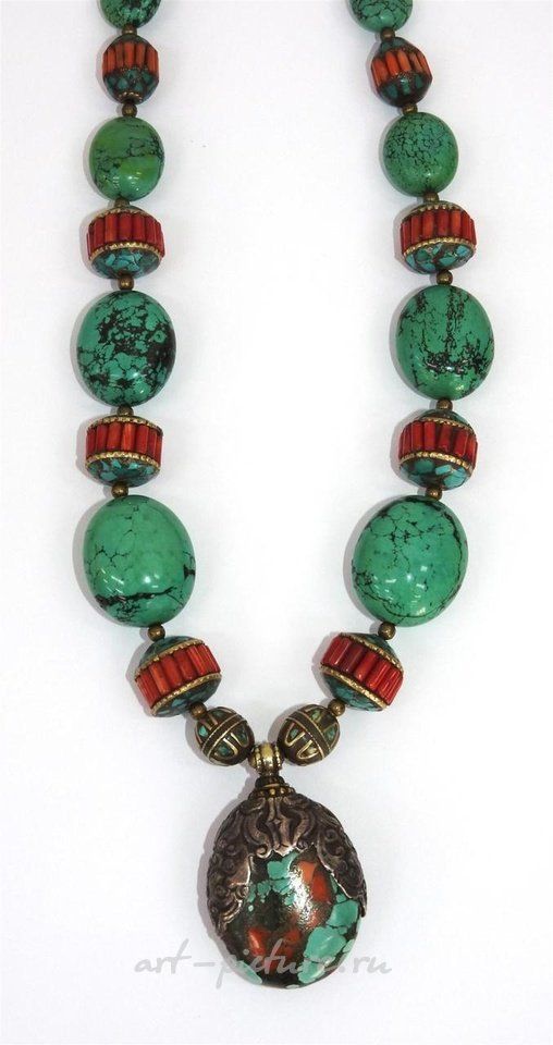 Русское серебро , Колье из коралла, малахита, турмалина и серебра