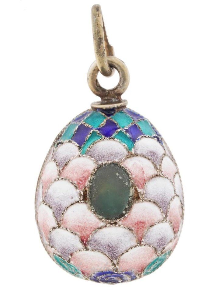 Russian silver , RUSSIAN GILT SILVER CLOISONNE ENAMEL EGG PENDANT
