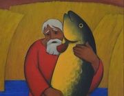 Old man and fish canvas, oil