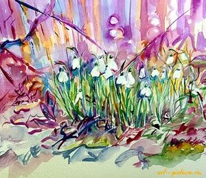First snowdrops paper, watercolor