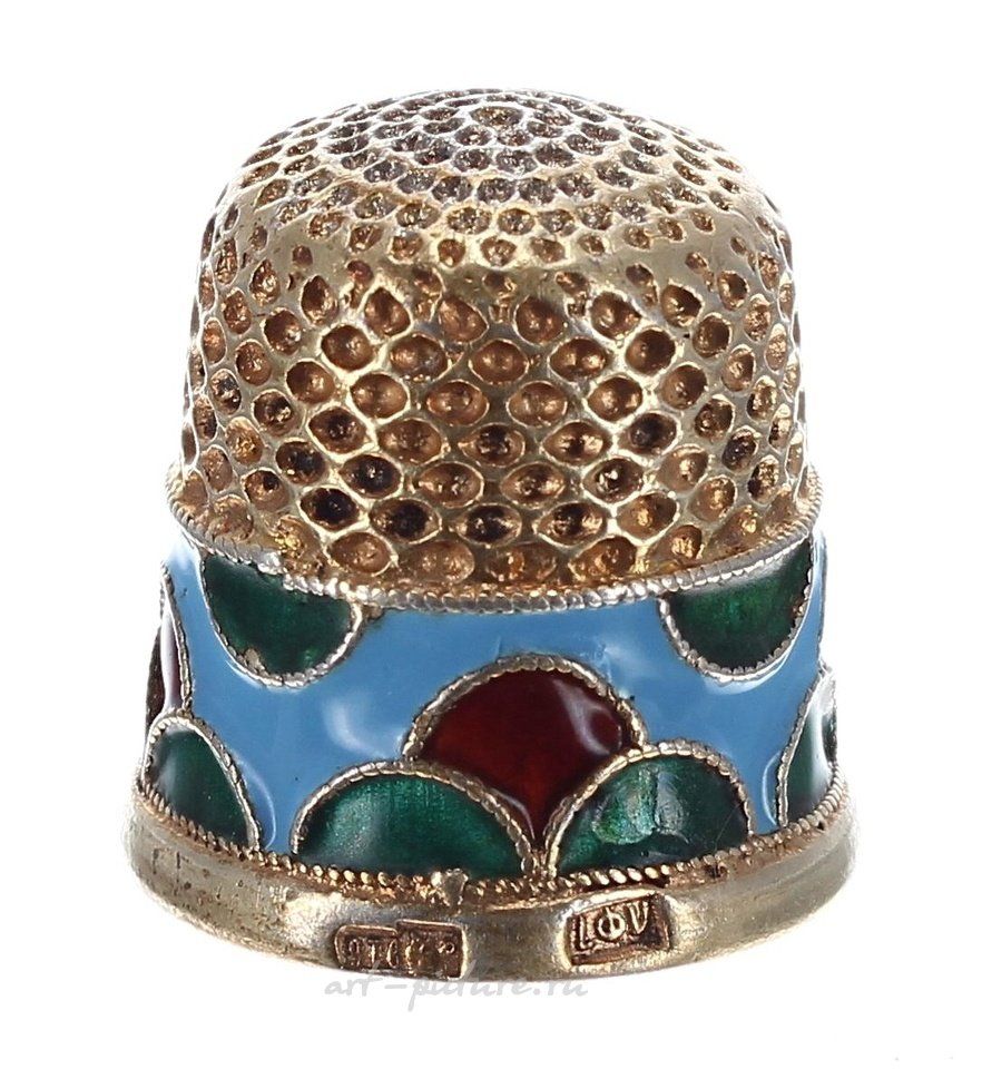 Russian silver , Russian silver cloisonné thimble, stamped marks to the right...