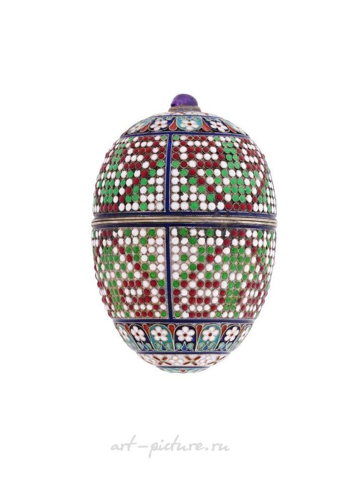 Русское серебро , Русская серебряная яйцевидная шкатулка с эмалью в технике клоизонне