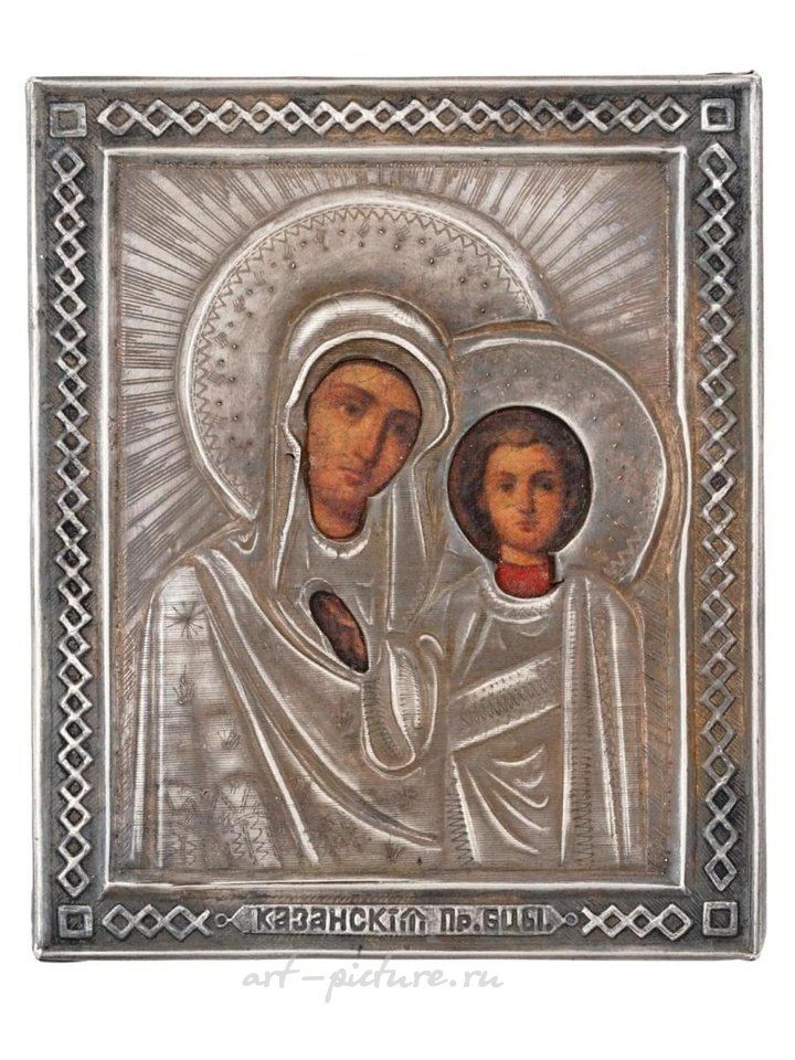 Русское серебро , Антикварная русская икона Богородицы Казанской в окладе