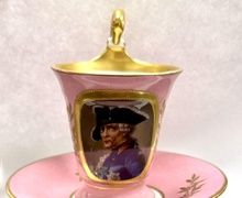 CUP AND SAUCER WITH IMAGE OF FREDERICK THE GREAT KPM