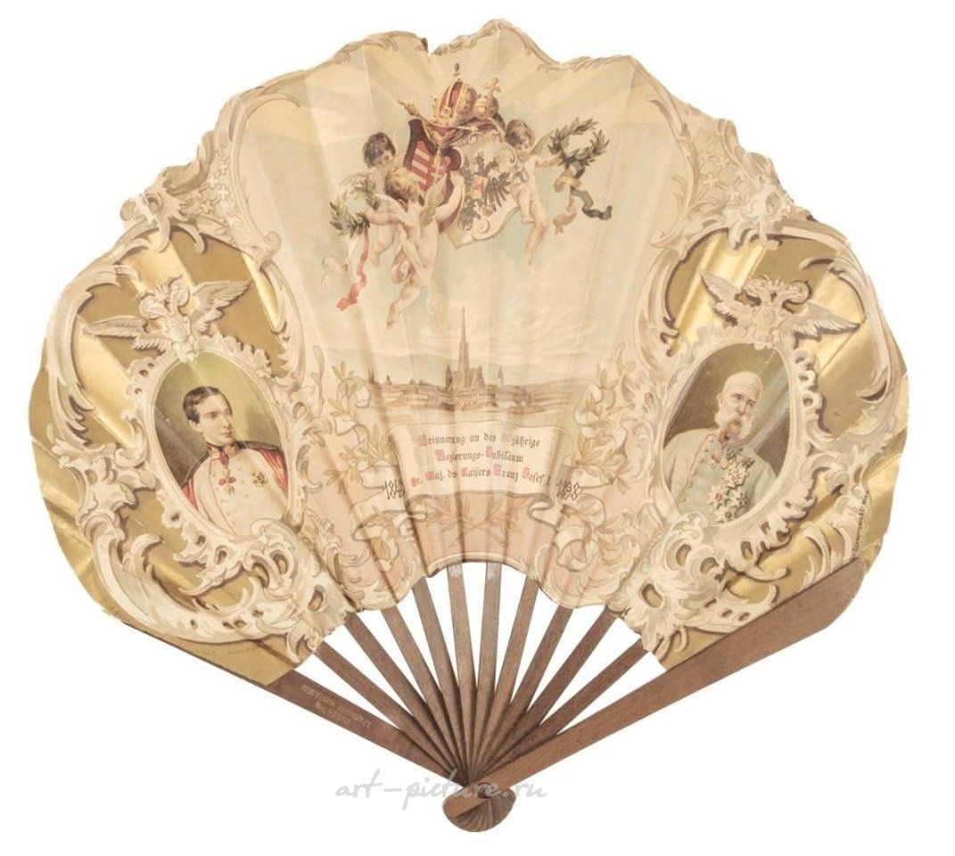 Royal Vienna Porcelain , Royalty. A fan commemorating the 50th jubilee of Franz Josef...